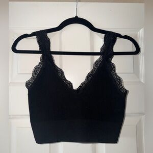 Lace Trim Black Knit Bralette Crop Top